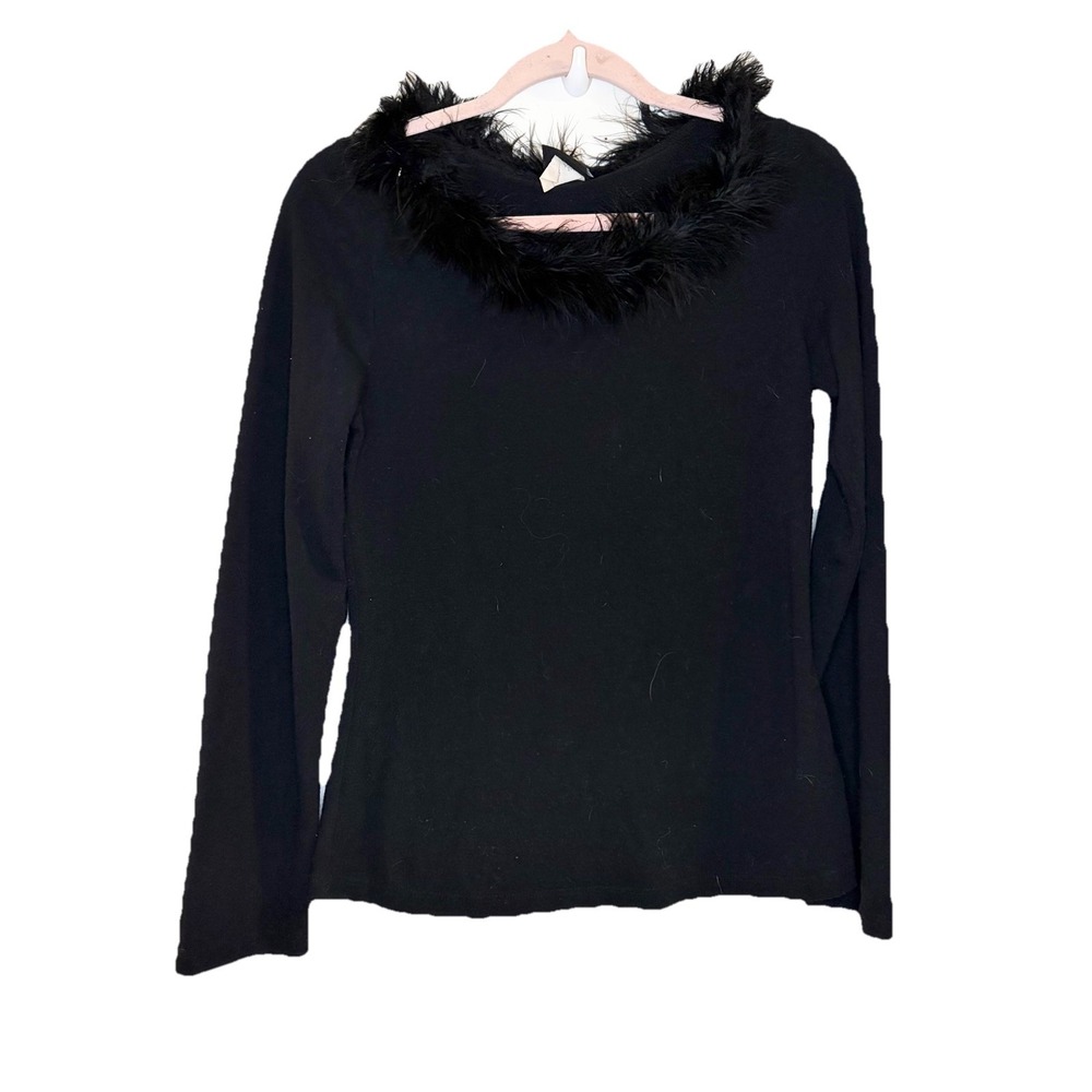Vintage 90s JKLA California Sparkly Black Feather Trimmed Long Sleeve Womens M